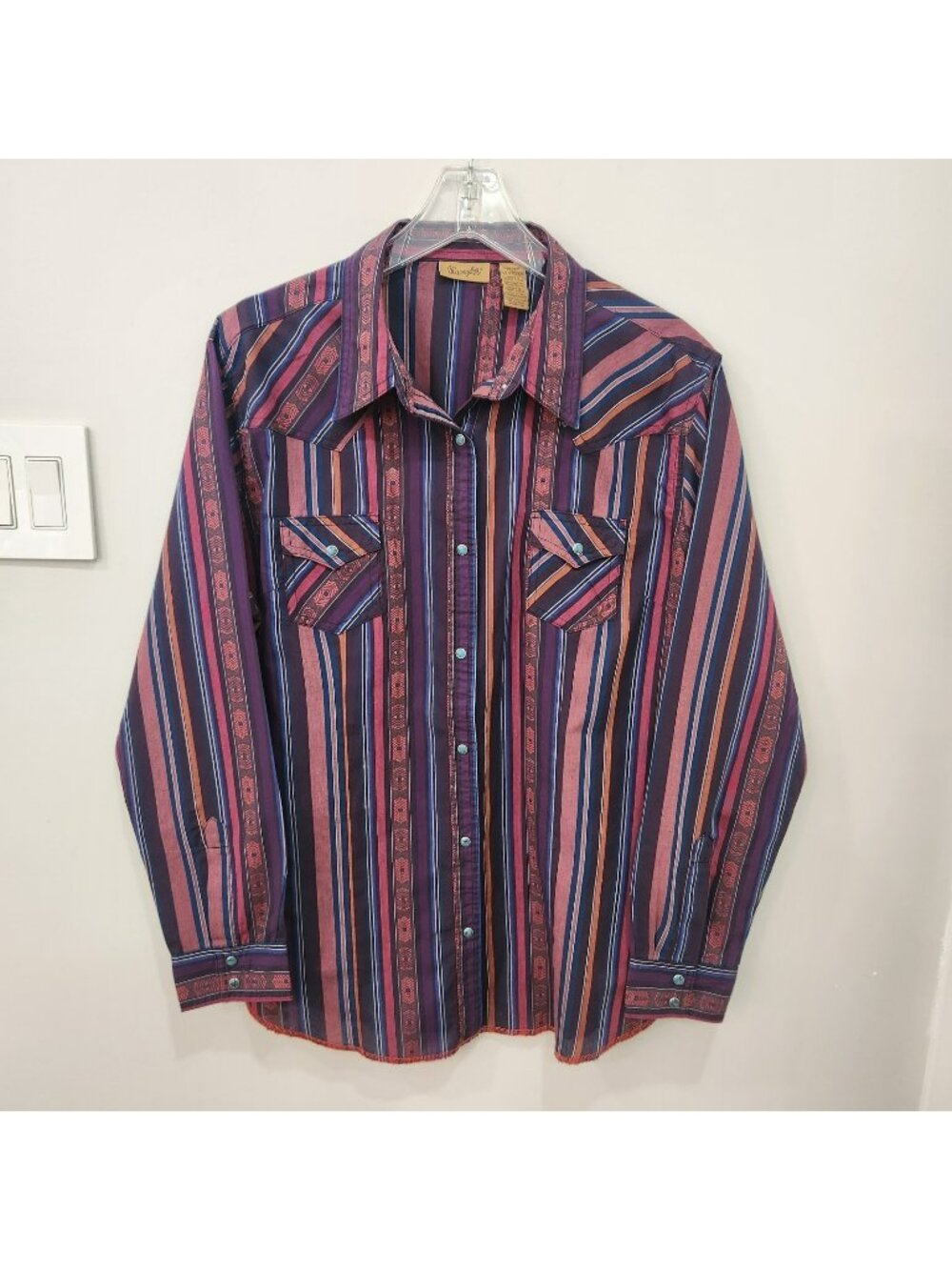 Vintage Men’s Wrangler Wrancher Pearl Snap Western Aztec Long Sleeve Shirt 2XL